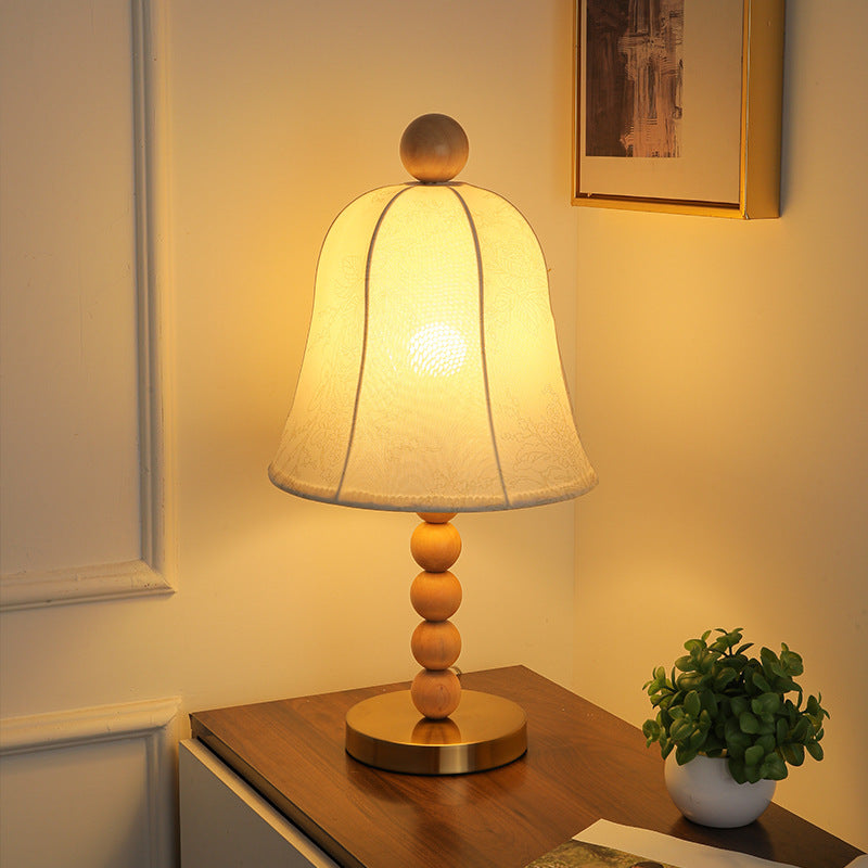 Fabric Bell Solid Wood Table Lamp