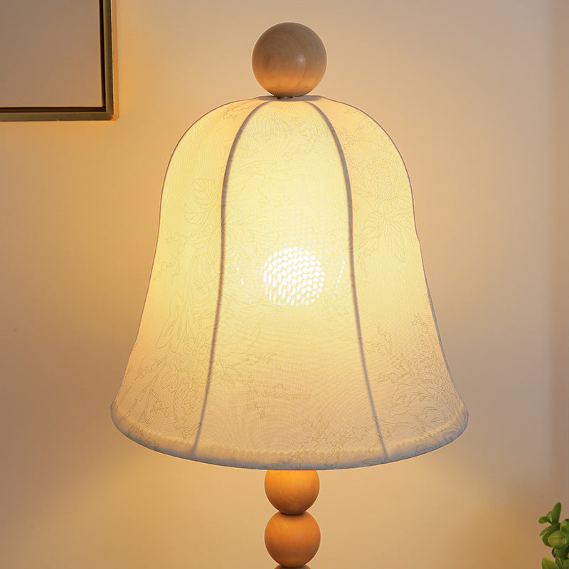 Fabric Bell Solid Wood Table Lamp