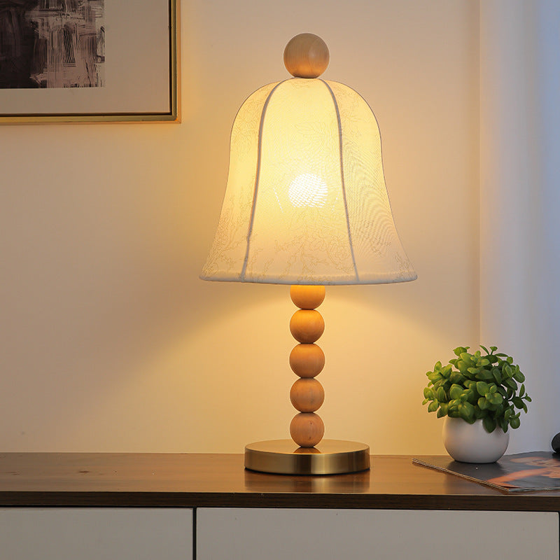 Fabric Bell Solid Wood Table Lamp