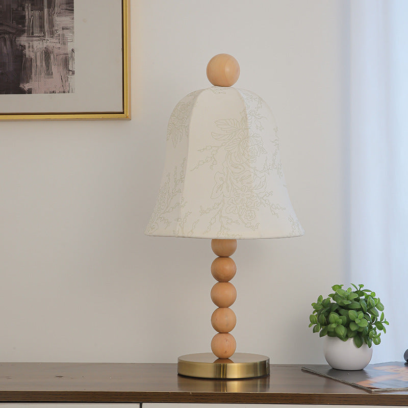 Fabric Bell Solid Wood Table Lamp