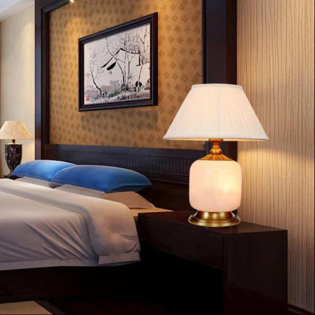 Fabric Marble Cylinder Bedroom Table Lamp