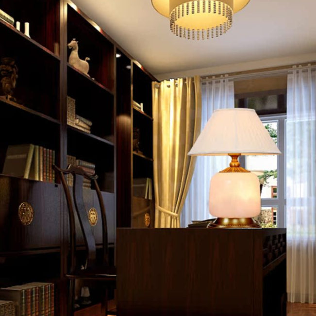 Fabric Marble Cylinder Bedroom Table Lamp