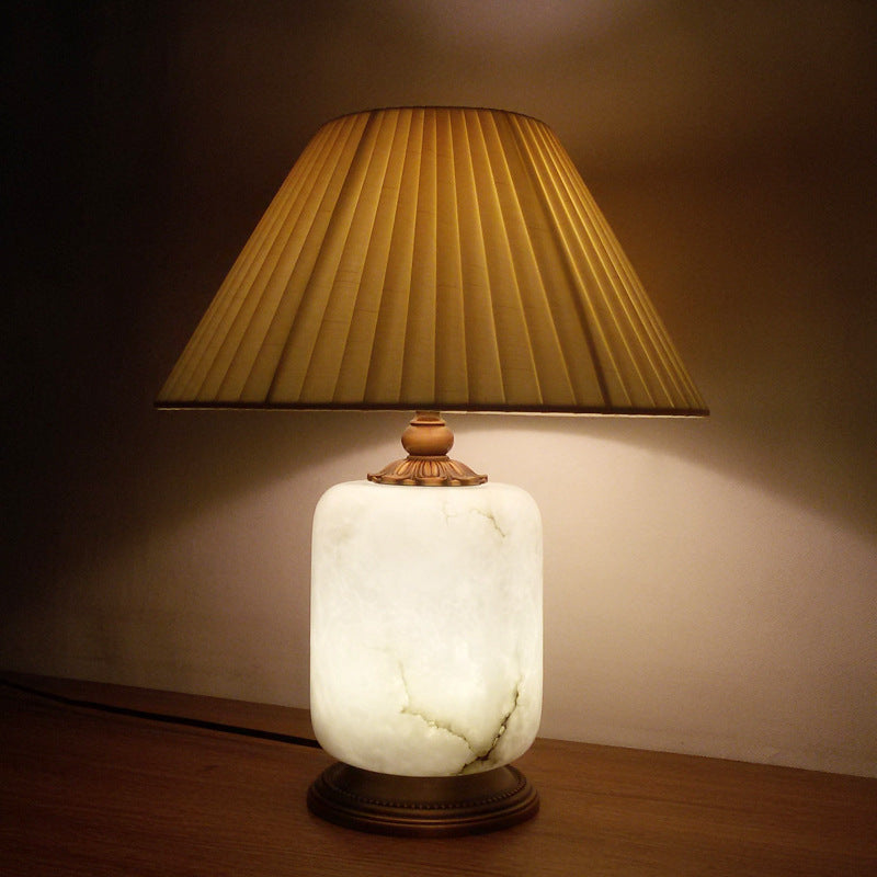 Fabric Marble Cylinder Bedroom Table Lamp