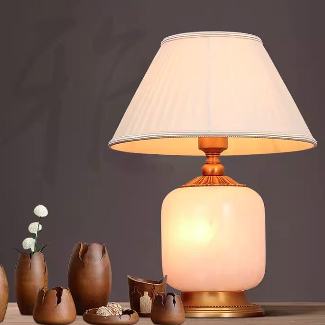 Fabric Marble Cylinder Bedroom Table Lamp