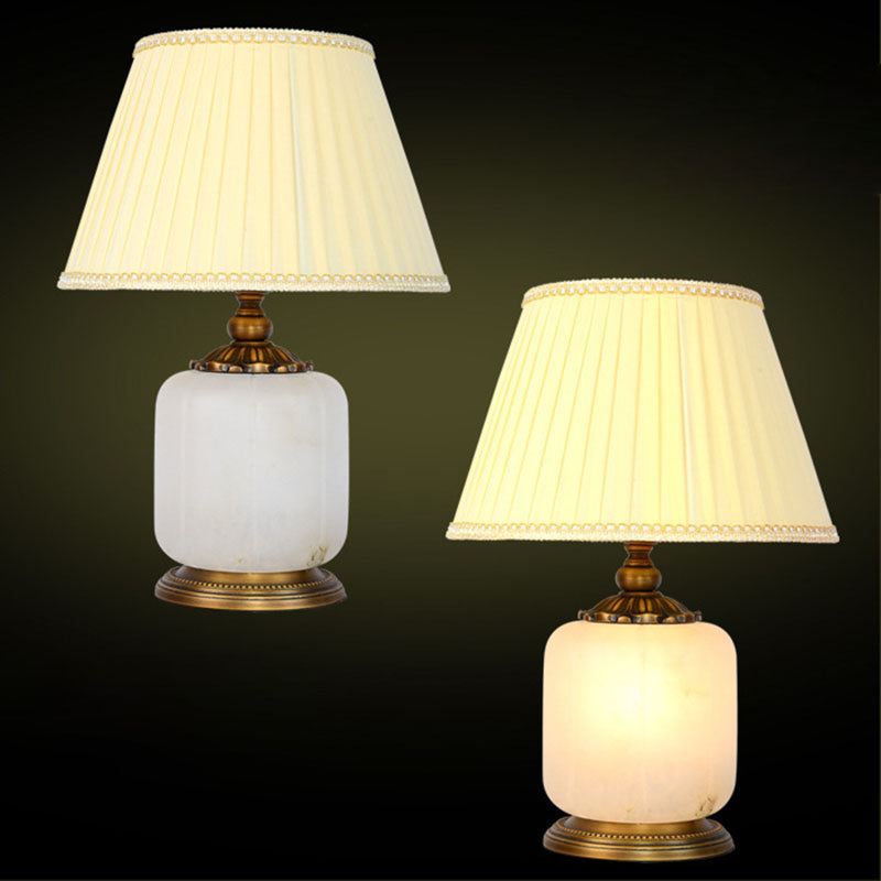 Fabric Marble Cylinder Bedroom Table Lamp