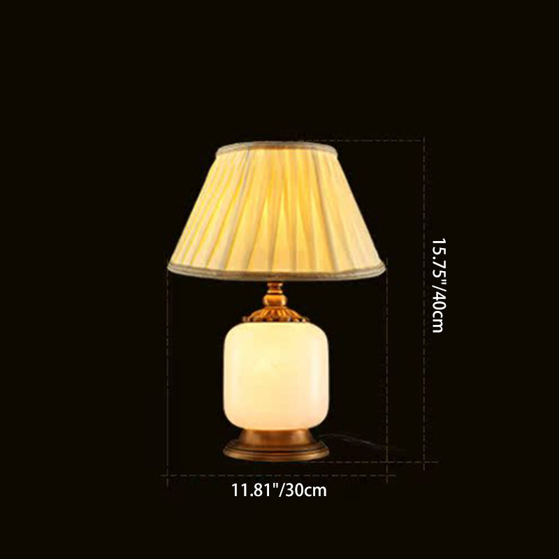 Fabric Marble Cylinder Bedroom Table Lamp