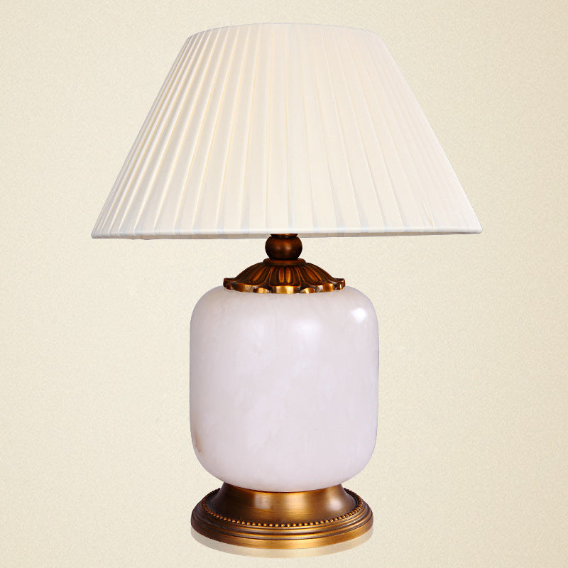 Fabric Marble Cylinder Bedroom Table Lamp