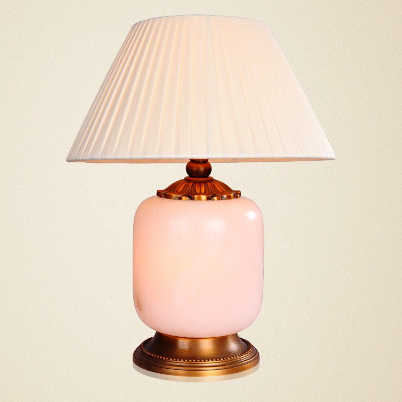 Fabric Marble Cylinder Bedroom Table Lamp