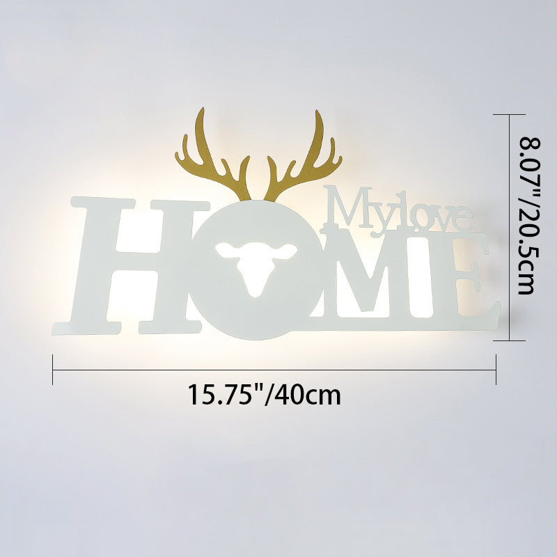 Letters Antler Decoration Iron Wall Lamp