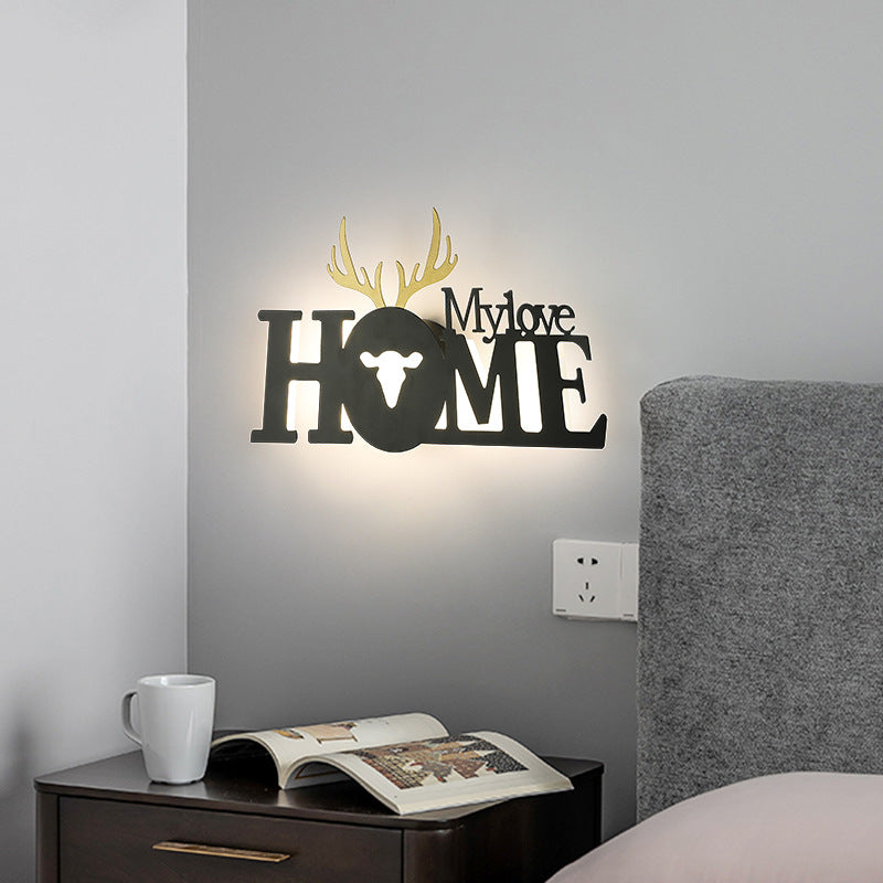 Letters Antler Decoration Iron Wall Lamp
