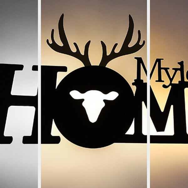 Letters Antler Decoration Iron Wall Lamp