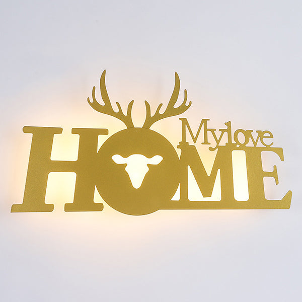 Letters Antler Decoration Iron Wall Lamp