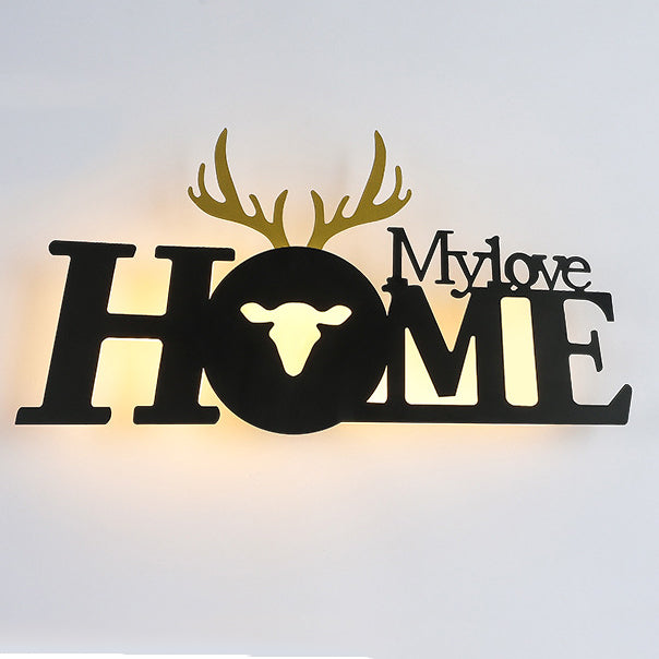 Letters Antler Decoration Iron Wall Lamp