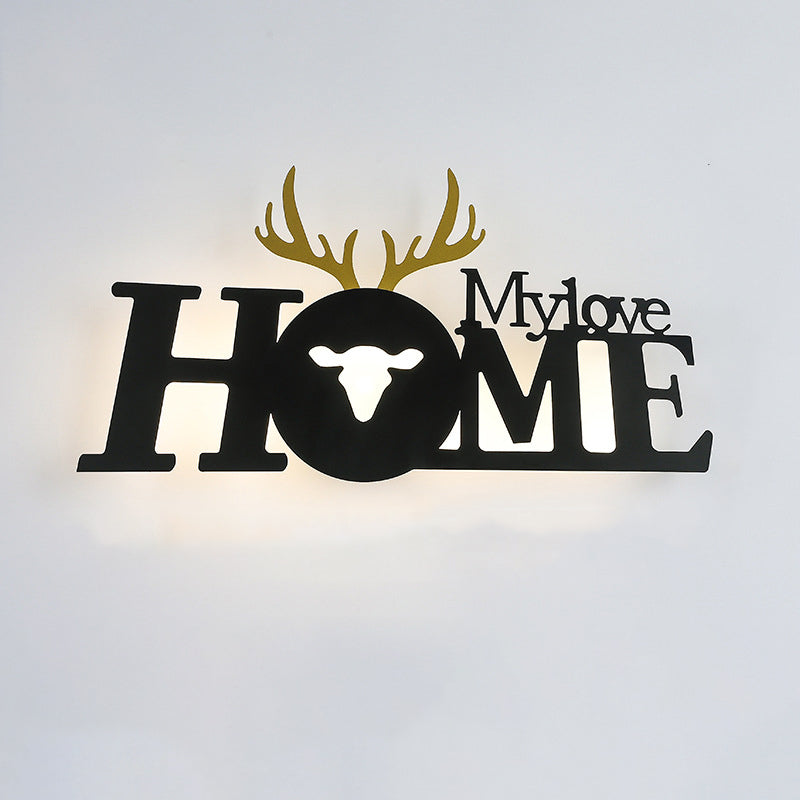 Letters Antler Decoration Iron Wall Lamp