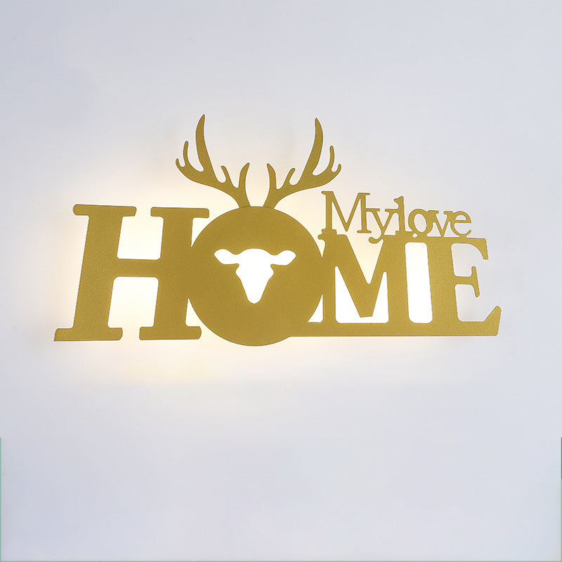 Letters Antler Decoration Iron Wall Lamp