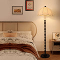Fabric Round Iron Wood Floor Lamp