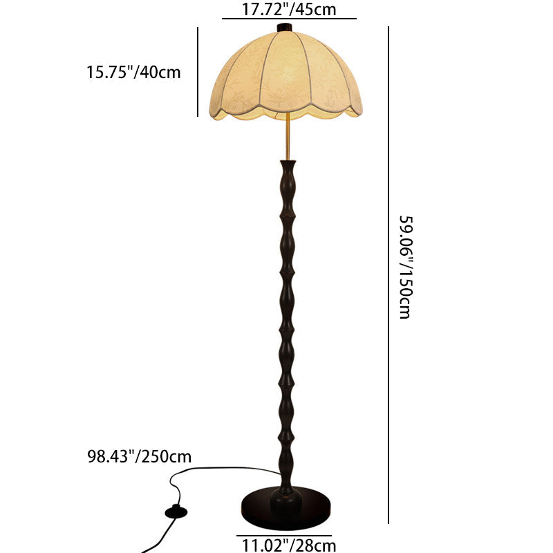 Fabric Round Iron Wood Floor Lamp