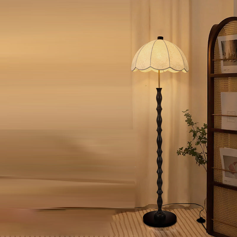 Fabric Round Iron Wood Floor Lamp