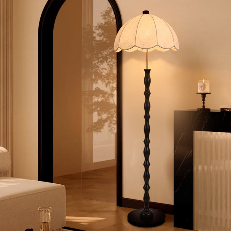 Fabric Round Iron Wood Floor Lamp