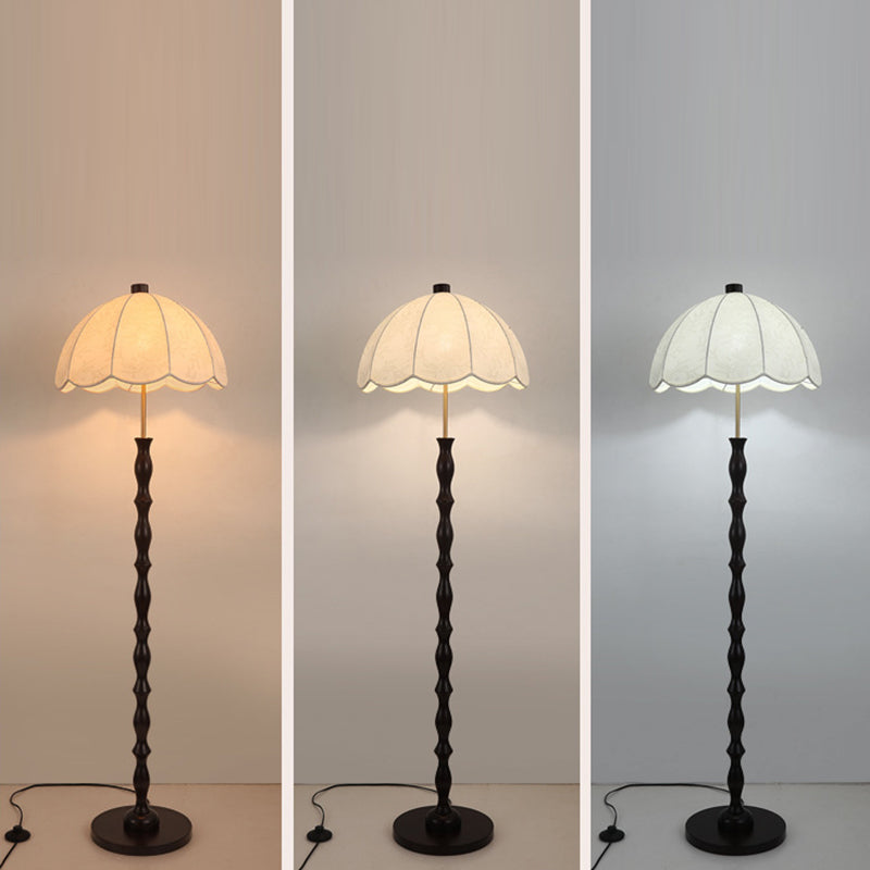 Fabric Round Iron Wood Floor Lamp