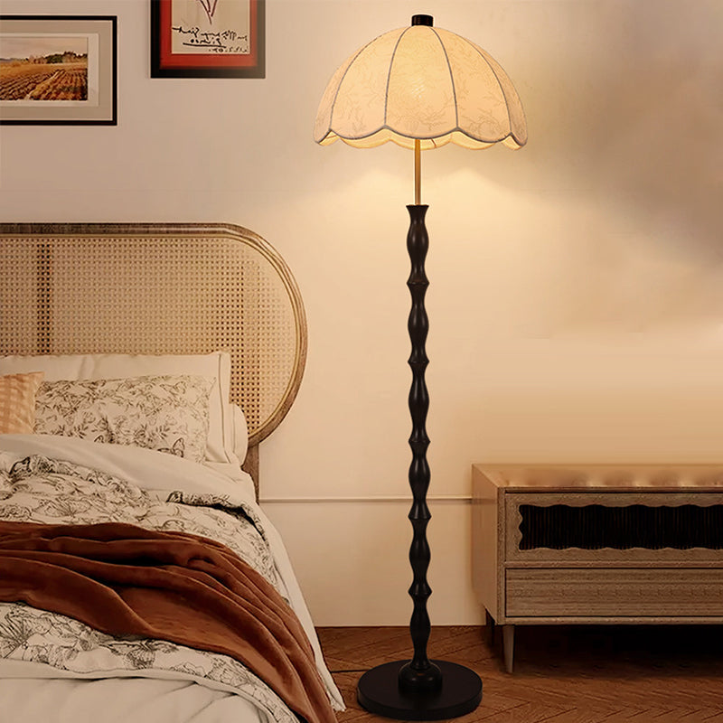 Fabric Round Iron Wood Floor Lamp