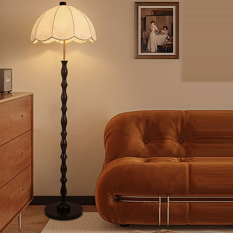 Fabric Round Iron Wood Floor Lamp