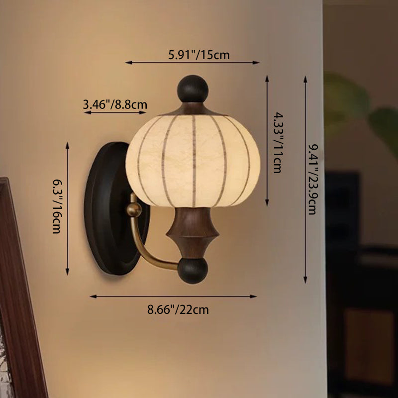 Silk Round Solid Wood Wall Lamp