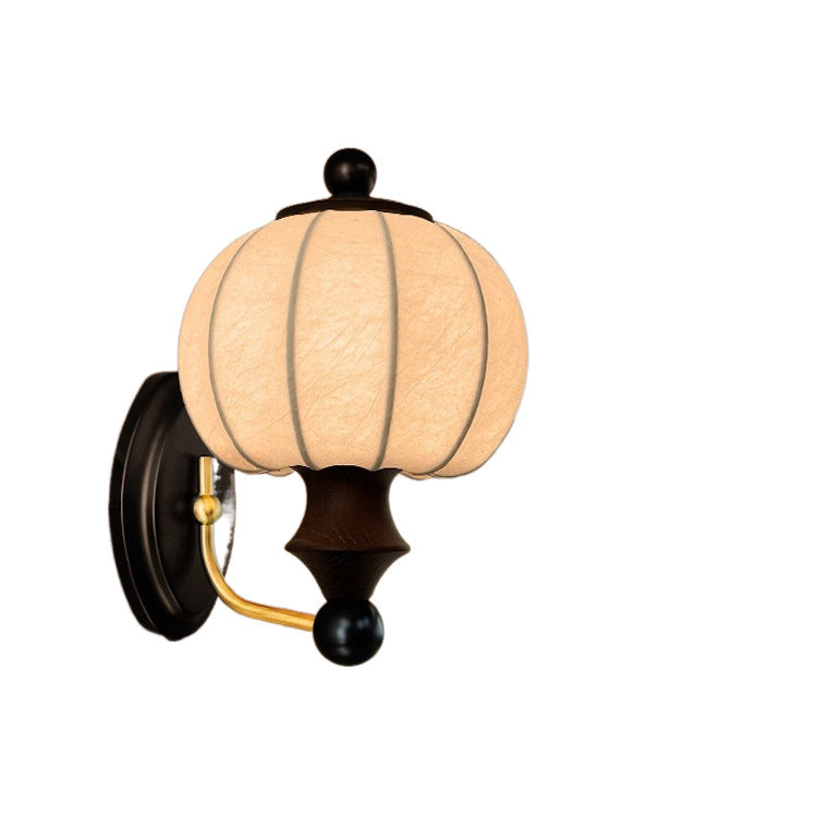 Silk Round Solid Wood Wall Lamp