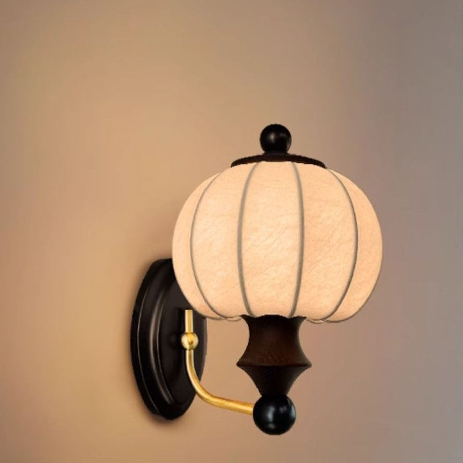 Silk Round Solid Wood Wall Lamp