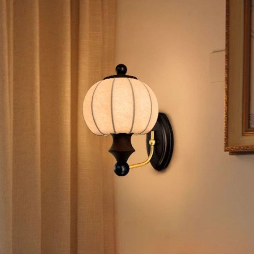 Silk Round Solid Wood Wall Lamp