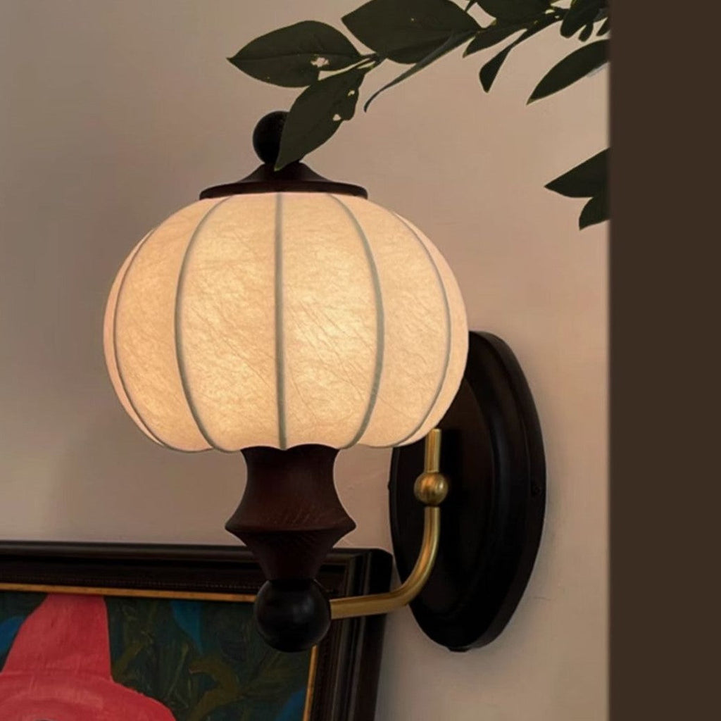 Silk Round Solid Wood Wall Lamp