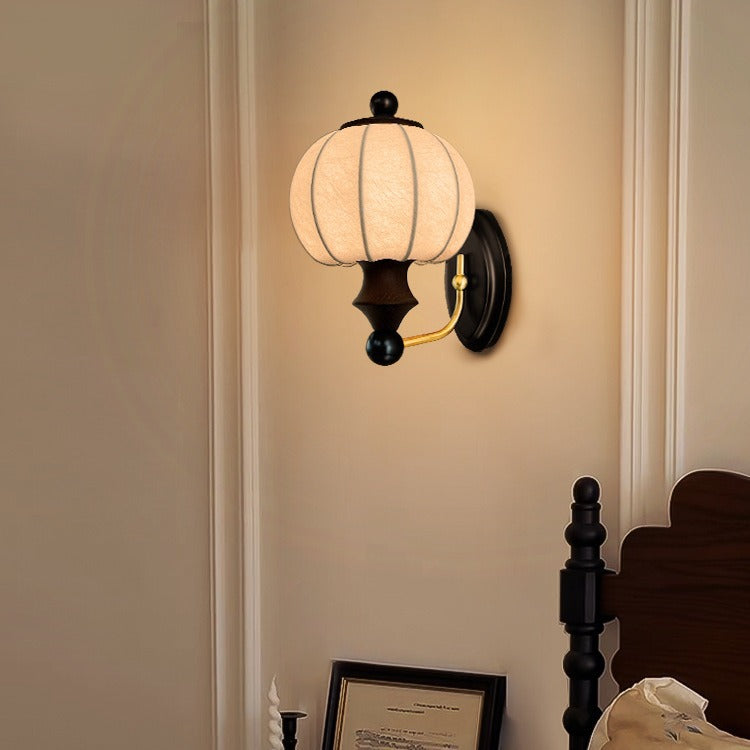 Silk Round Solid Wood Wall Lamp