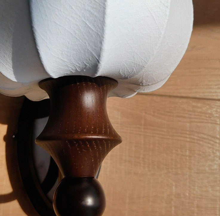 Silk Round Solid Wood Wall Lamp