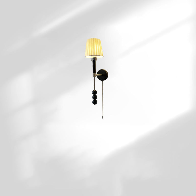 Pleated Fabric Iron Wood Wall Lamp