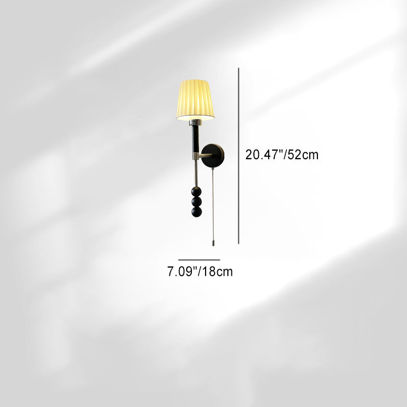 Pleated Fabric Iron Wood Wall Lamp
