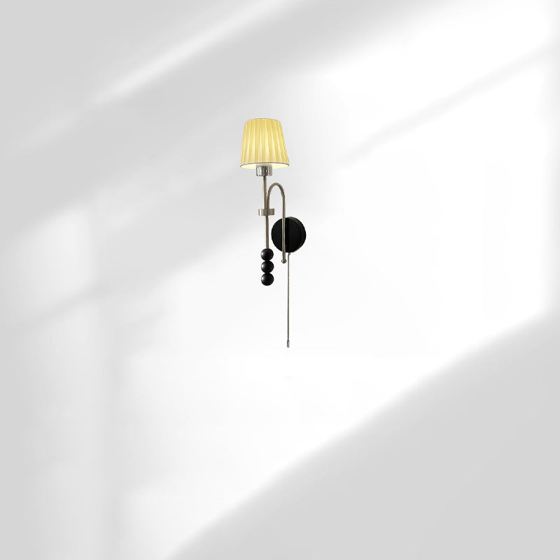 Pleated Fabric Iron Wood Wall Lamp