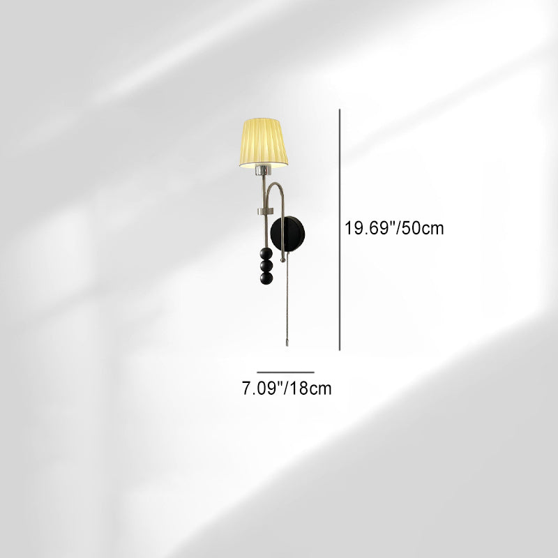 Pleated Fabric Iron Wood Wall Lamp