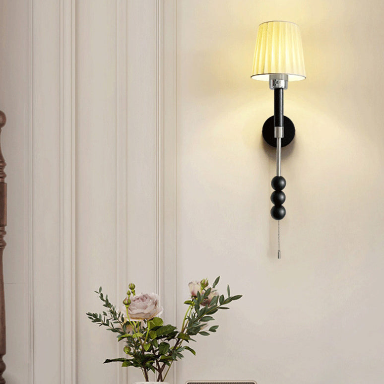 Pleated Fabric Iron Wood Wall Lamp
