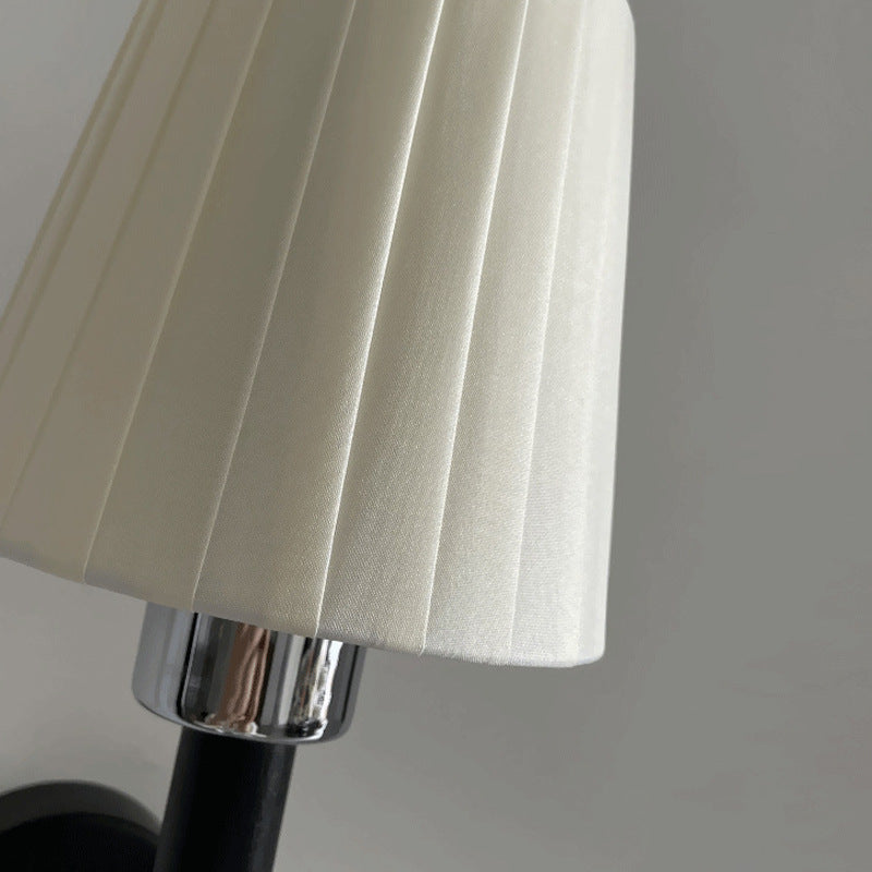 Pleated Fabric Iron Wood Wall Lamp