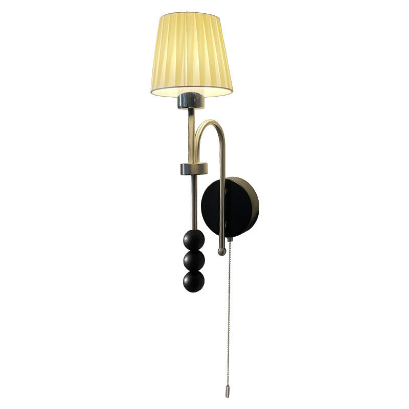 Pleated Fabric Iron Wood Wall Lamp