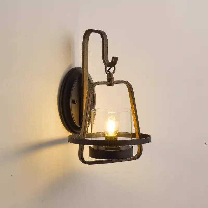 Farmhouse Trapezoidal Iron Frame Wall Lamp