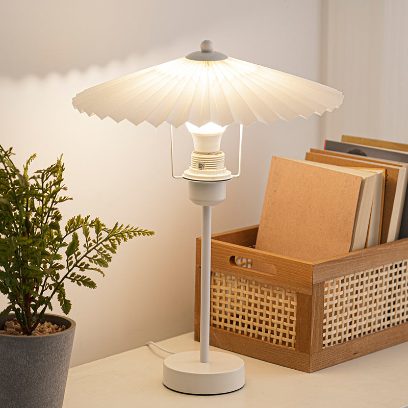 Pleated Fabric Conical Hardware Table Lamp