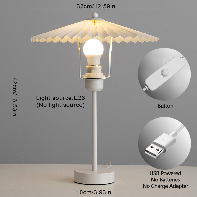 Pleated Fabric Conical Hardware Table Lamp