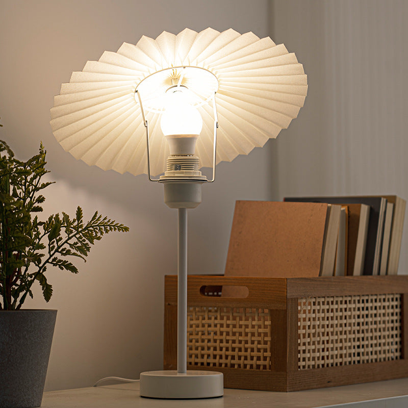 Pleated Fabric Conical Hardware Table Lamp