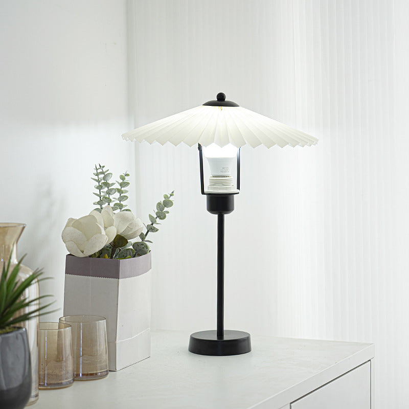 Pleated Fabric Conical Hardware Table Lamp