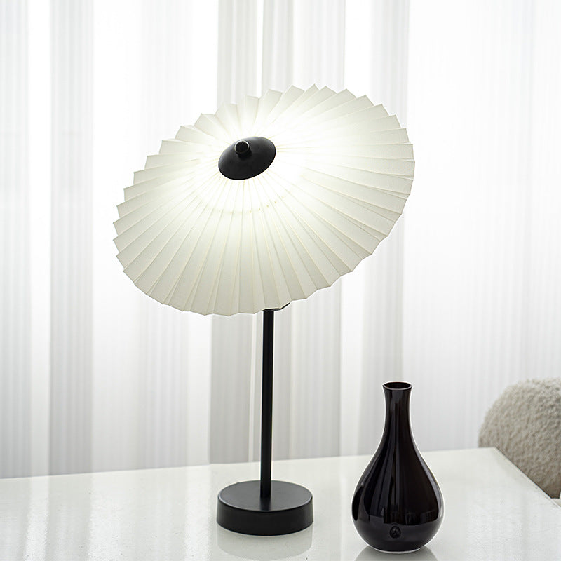 Pleated Fabric Conical Hardware Table Lamp