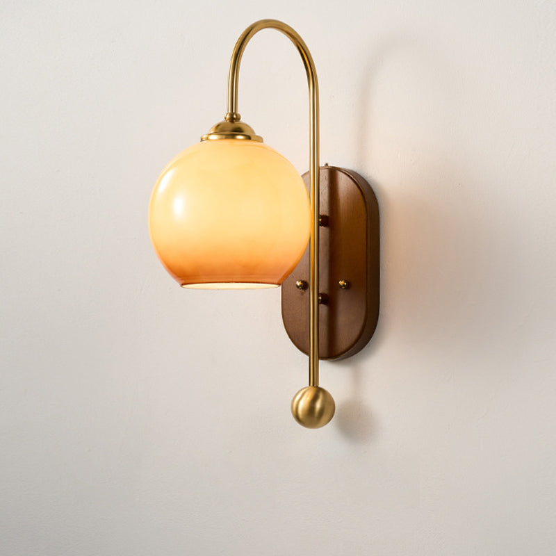 Glass Round Metal Wood Wall Lamp
