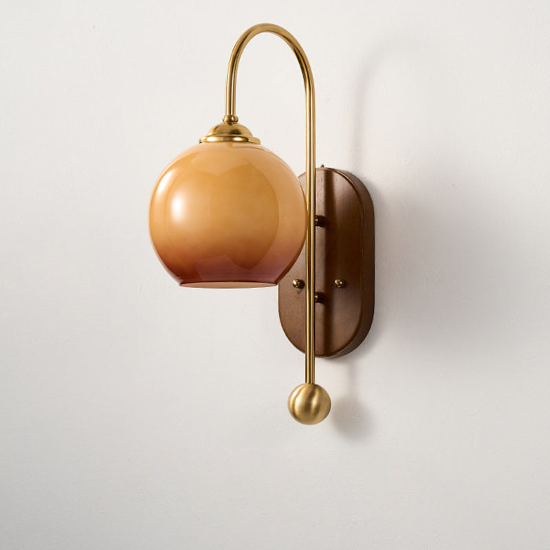 Glass Round Metal Wood Wall Lamp