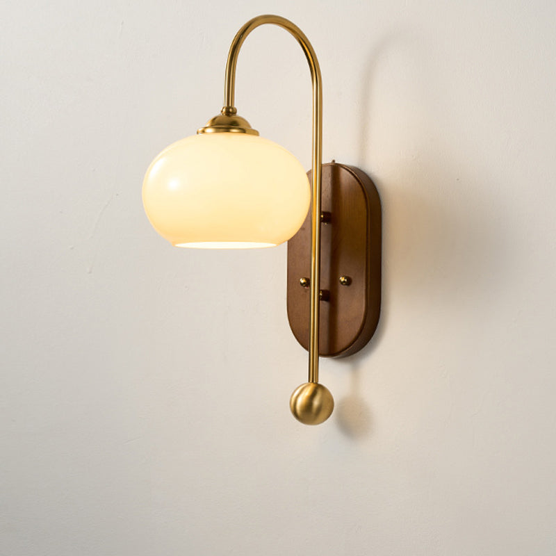 Glass Round Metal Wood Wall Lamp