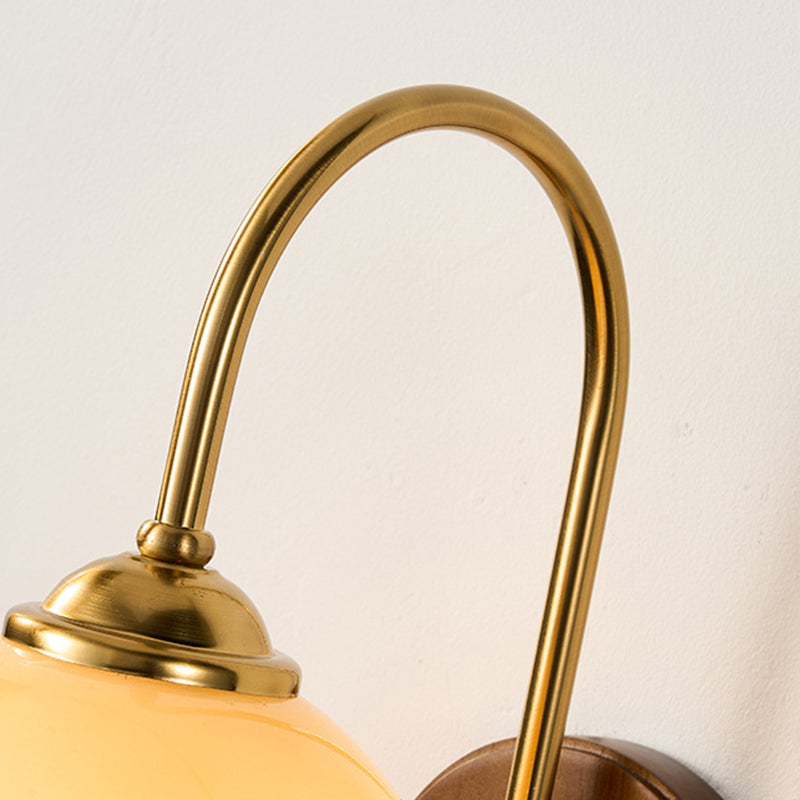 Glass Round Metal Wood Wall Lamp